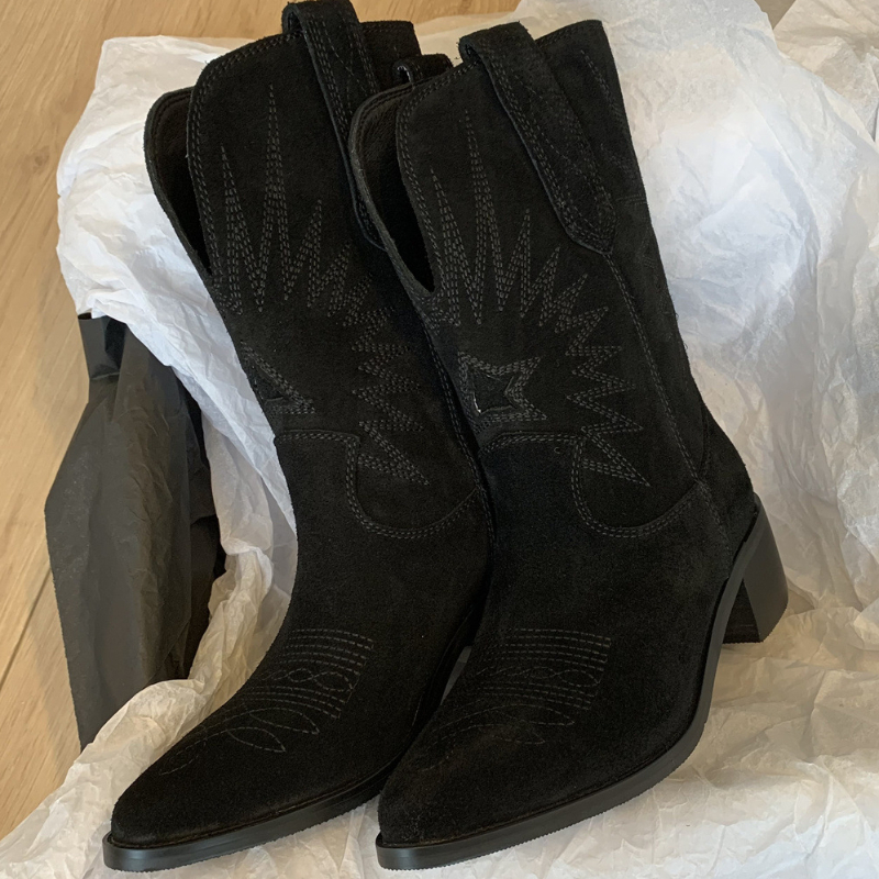 Women Western Boots Dropship Autumn Winter Embroidery Flower Women Ankle Boot Fashion Women Shoes Big Size 43