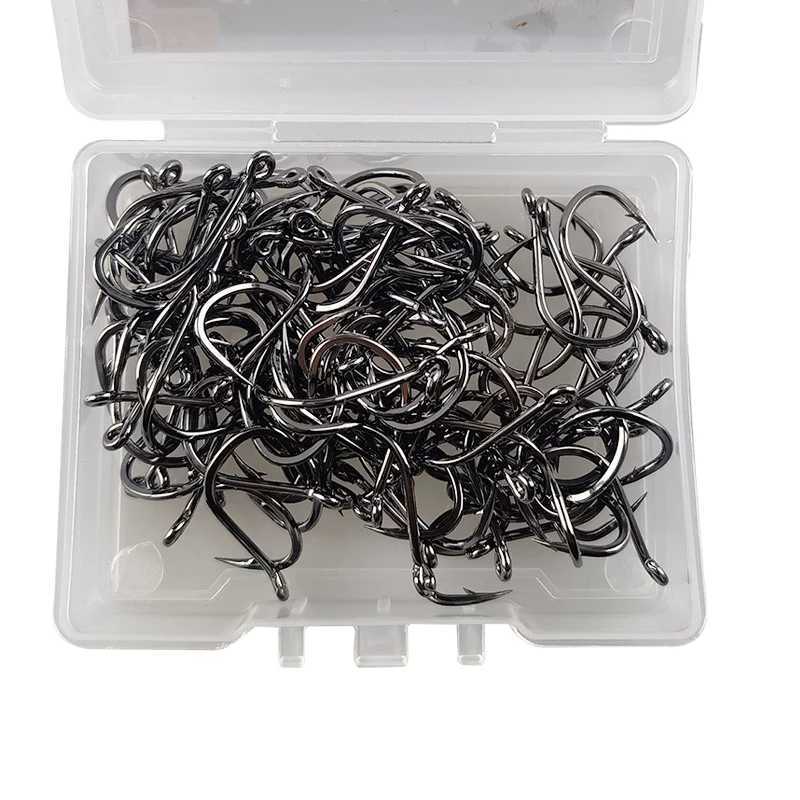 100 pieces/box Iseama round carpet eye fish hook set size 1-22# ring eye Japanese fish hook single arm fish hookW240903