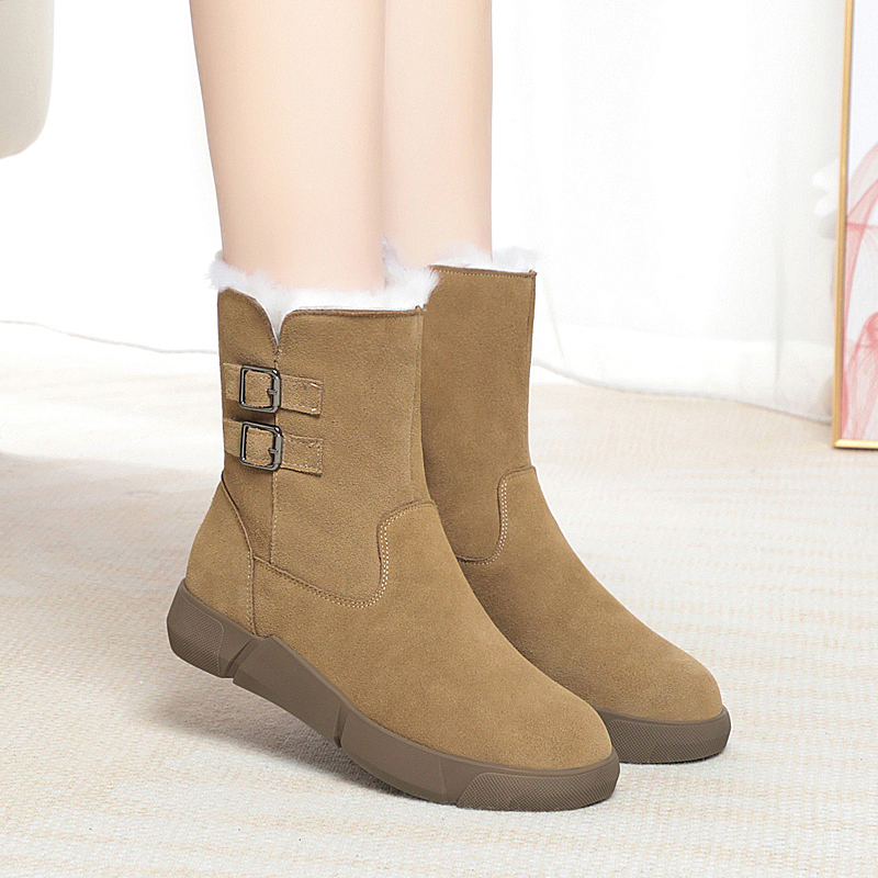 AIYUQI Women Snow Boots Suede Genuine Leather 2024 New Non Slip Flat Women Winter Boots Wool Warm Women's Ankle Boots