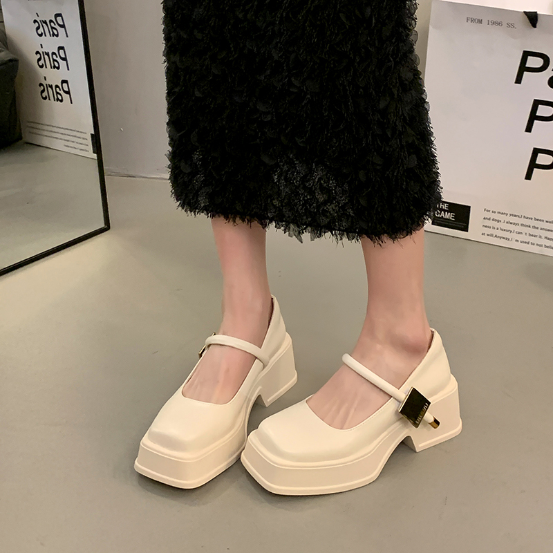 French Chunky Heels Women 2024 Spring Summer New Fashion Casual Mary Jane Shoes Ladies Designer Leather Sandals Women