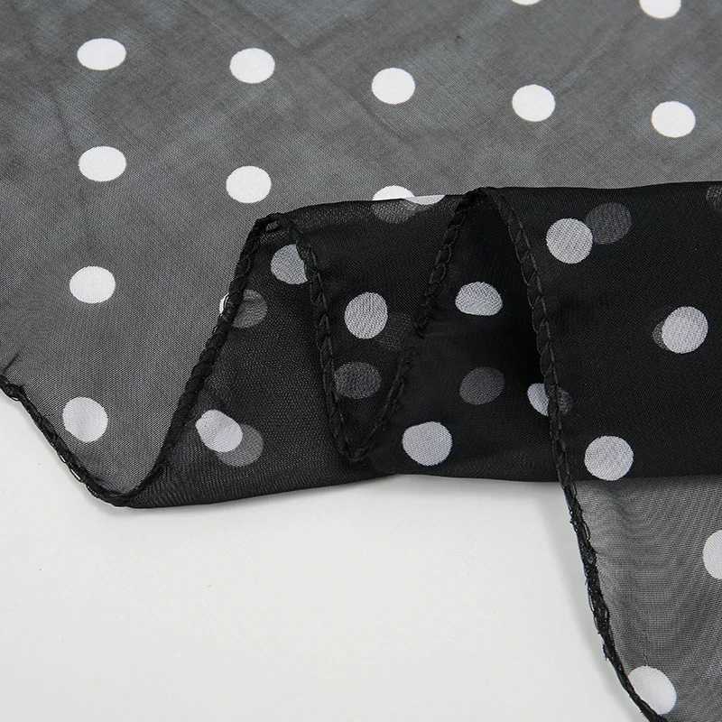 Vintage polka dot montage chiffon square scarf text soft hair collar headscarf for women with hair clip pocket ribbon X250324