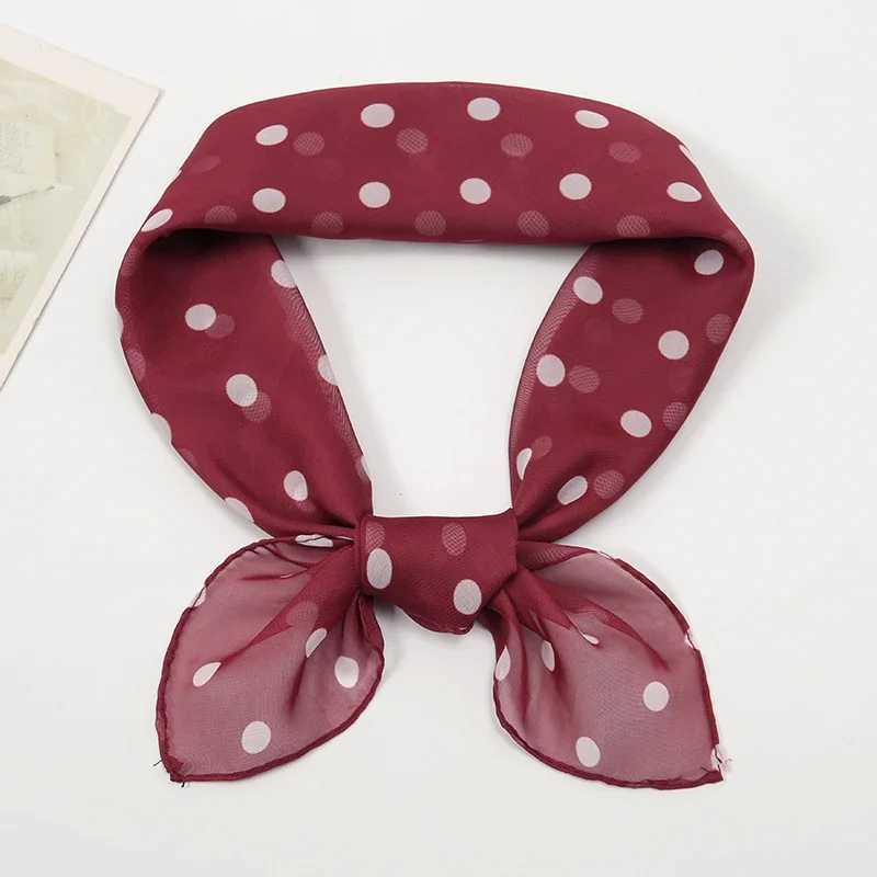 Vintage polka dot montage chiffon square scarf text soft hair collar headscarf for women with hair clip pocket ribbon X250324