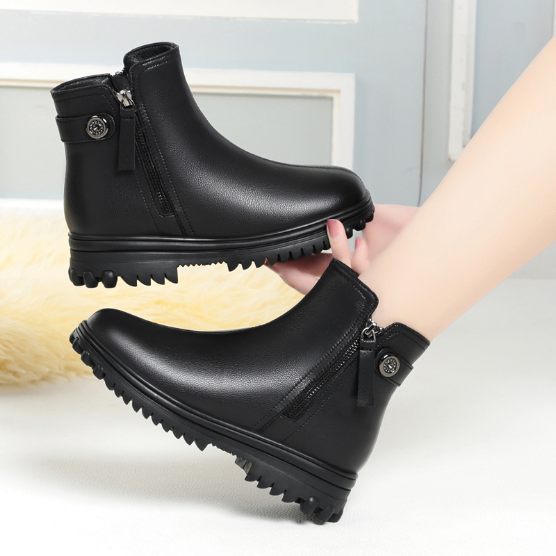 AIYUQI Women Winter Boots Genuine Leather 2024 New Anti Slip Mom Snow Boots Middle Age Wool Warm Booties Women