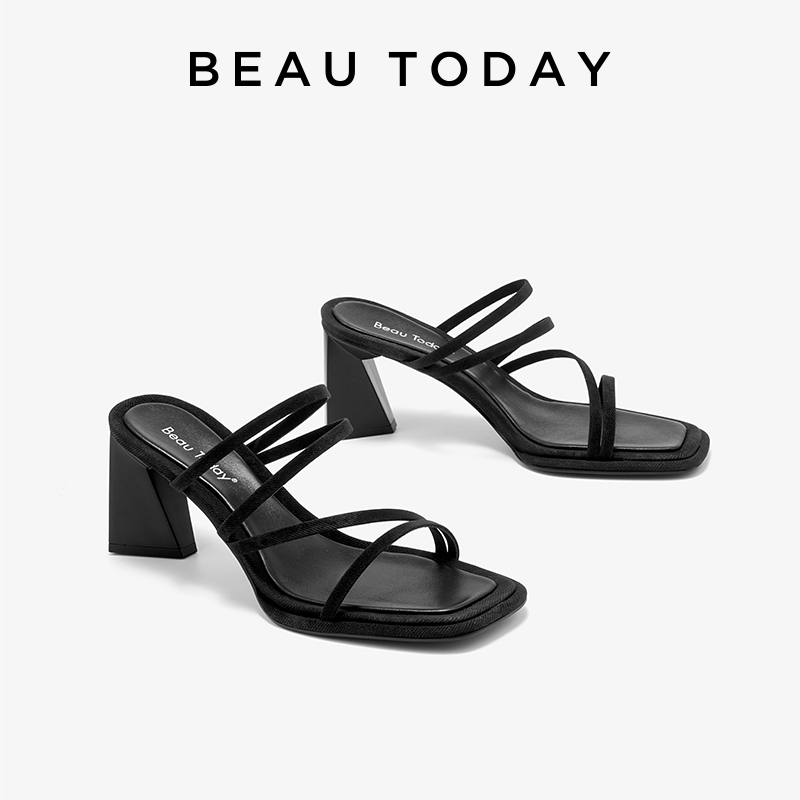Fashion New BEAUTODAY Sandals Women Genuine Cow Leather Slip-on Chunky Heels Square Toe Summer Ladies Shoes Handmade 35121 c0cf