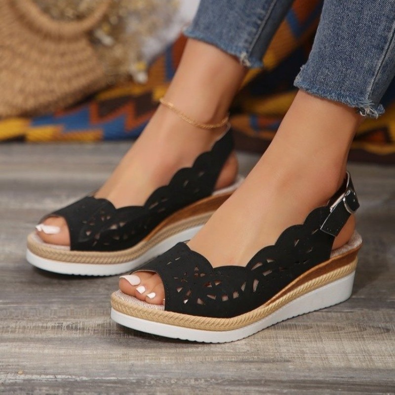 Summer 2024 New European and American Hemp Rope Wedge Peep Toe Beach Sandals Rubber Sole Women's Strap Shoes d202 Sals