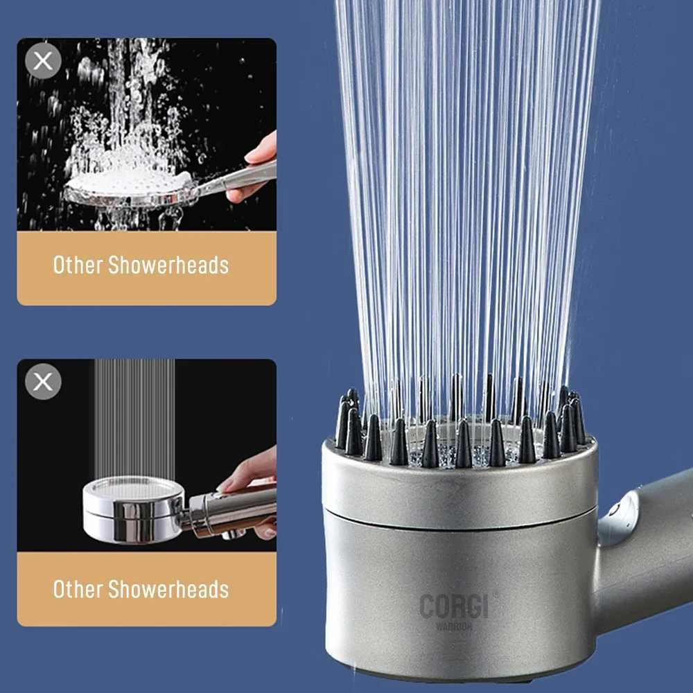 High-Pressure Water-Saving Shower Head with 3/5 Adjustable Modes and Massage Function in Black (CL240903)