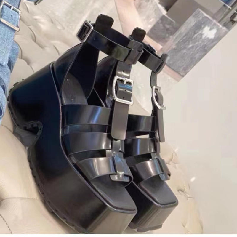 Buckles Wedge Denim Sandals Platform High Heel Rome Summer Sandalias T-strap New Ankle Wrap Cross Weave Heeled Shoes Designer Heels ed s