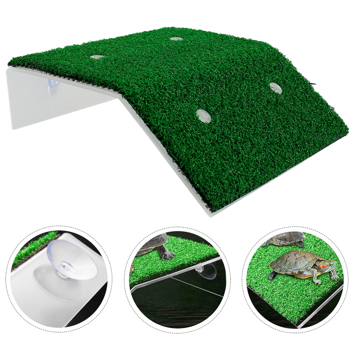 2Pc Turtle Climbing Platform Turtle Habitat Basking Resting Terrace Floating Island Simulation Lawn Reptile Aquarium Accessories