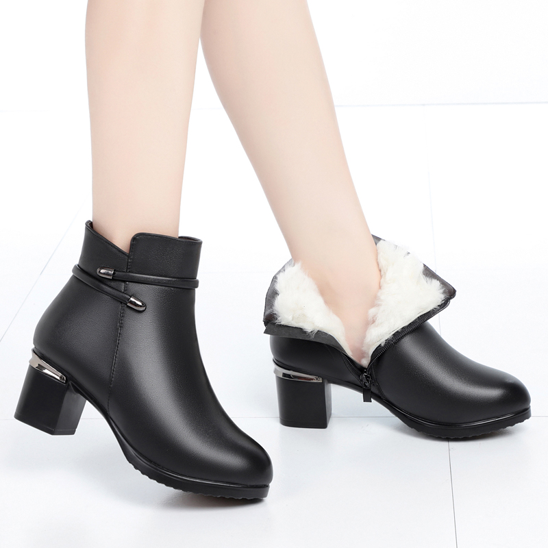 Ankle AIYUQI High Heels 2024 Winter New Genuine Leather Short Boots Warm Wool Booties Women 7bc3