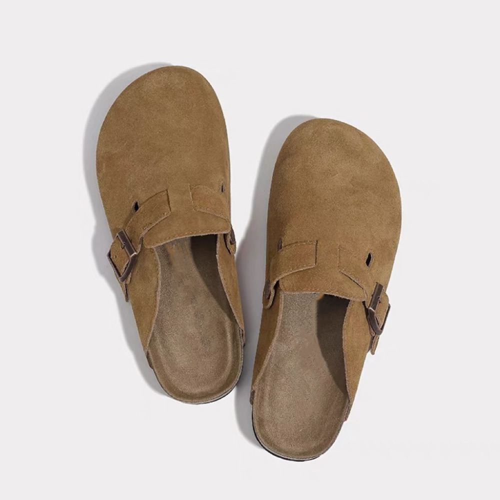Fashion Women's Suede Mules Slippers Men Clogs Cork Insole Sandals with Arch Support Outdoor Beach Slides Home Shoes