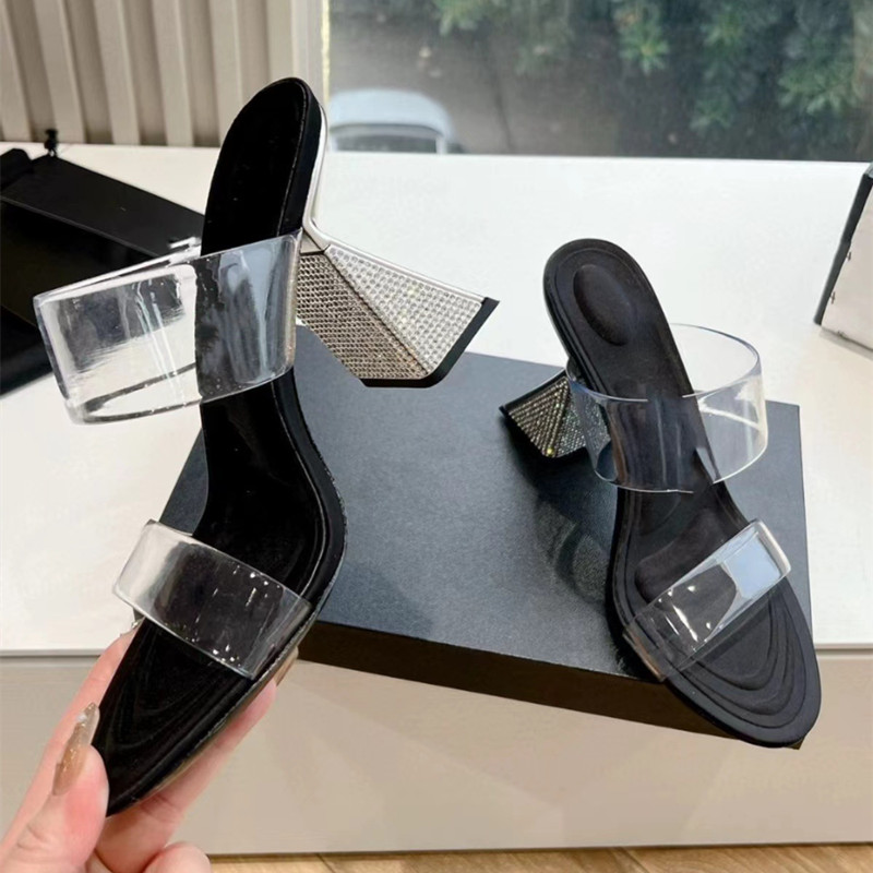 2025 new Rhies Summer Triangle Heeled Women Slippers Sandals Fashion Soft Transparent PVC High heels Mules Slides Shoes b0cc