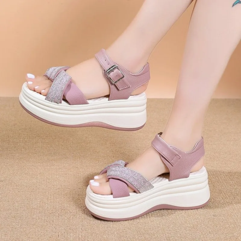 2025 new New Fashion Summer Platform Cross-toe Comfortable Muffin Casual Women's Shoes Sandals Heels Women 3076