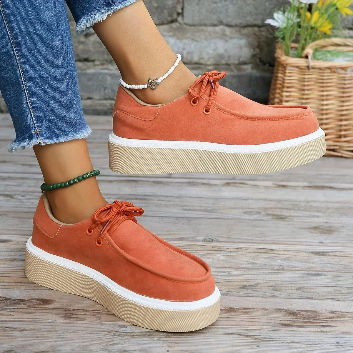 Large Size Women's Comfort Breathable Suede Sneakers Ladies Low Top Thick Sole Casual Sports Shoes for Women Zapatos Mujer2024