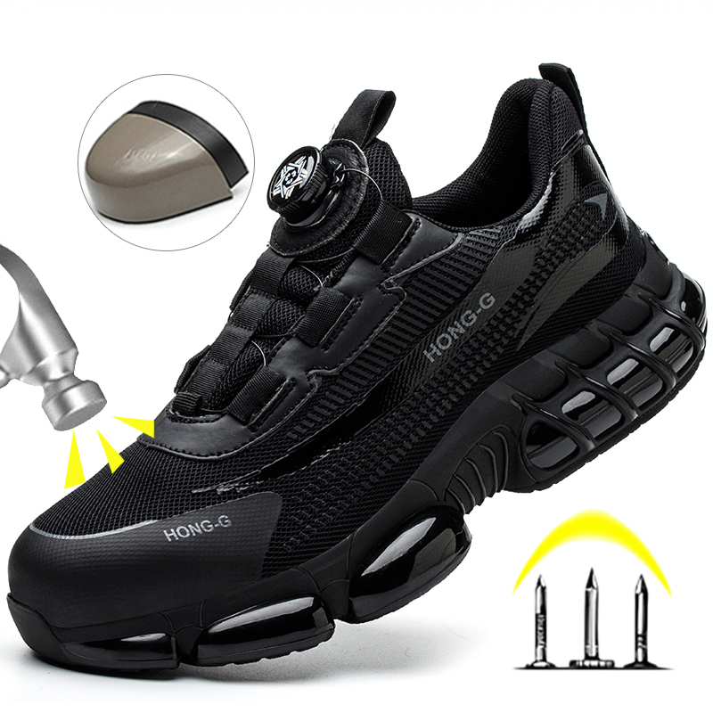 Rotating Button Work Sneaker Air Cushion Steel Toe Safety Boots Anti-Smash Work Shoes Men Indestructible Protective Safety Shoes