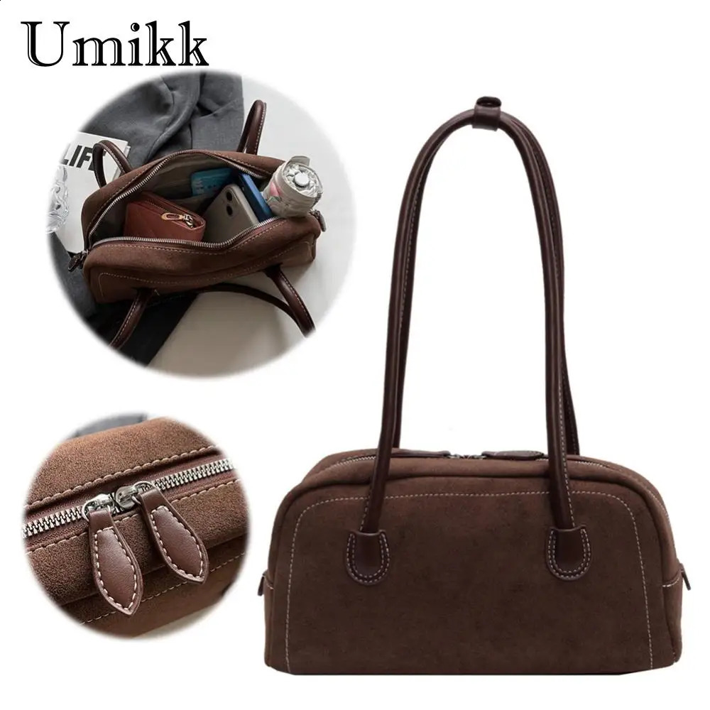 Underarm bag synthetic suede solid color shoulder womens multi pocket handbag work shopping 240903