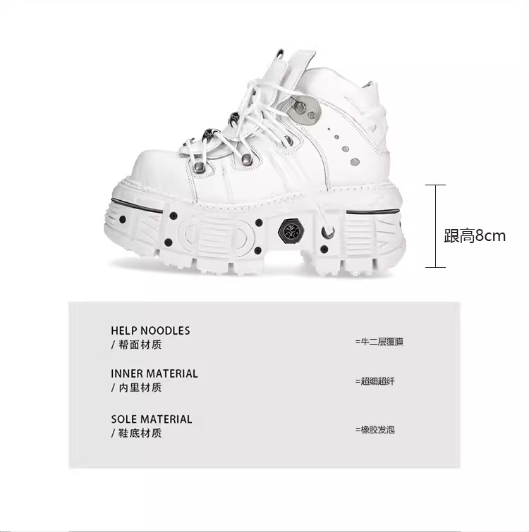 Style New 488c2 Punk Women Lace-up Heel Height 8CM Platform Shoes Gothic Ankle Rock Boots Metal Decor Woman Sneakers