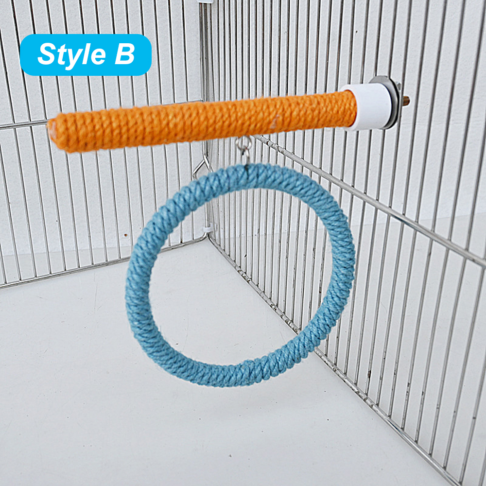Linen Rope Pet Bird Parrot Stand Toy Chewing Bite Toy Parrot Perch Hanging Cage Swing Rope Ring Stand Climb Toy Bird Supplies