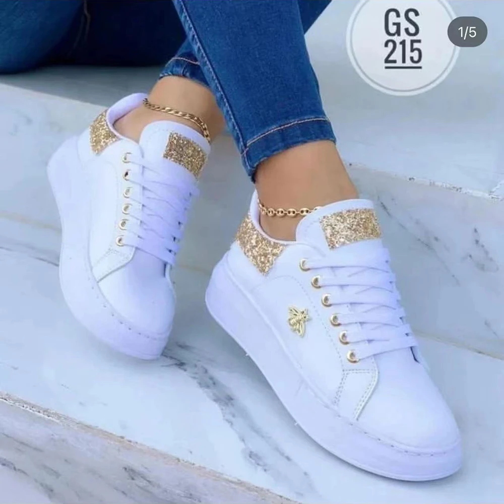 Casual Women Fashion Butterfly Decor Round Head Sneakers Leather Lace-Up Platform Ladies Vulcanized Shoes Female Footwear b407 dh1102140405