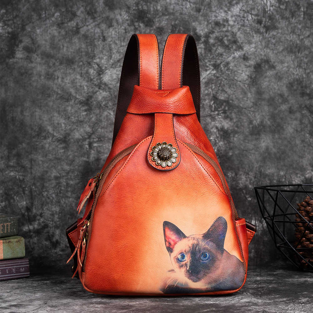 CMM Cowhide multipurpose backpack with Chinese style leather, color printing, manual color wiping, vegetable tanned leather backpack 240915