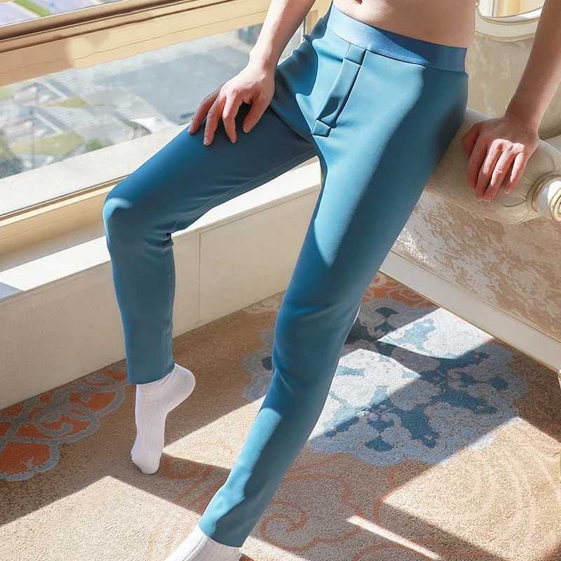 Mens compression tight long legs solid color keeps warm plush long legs winter mens hot underwear bottom plush pants W240903