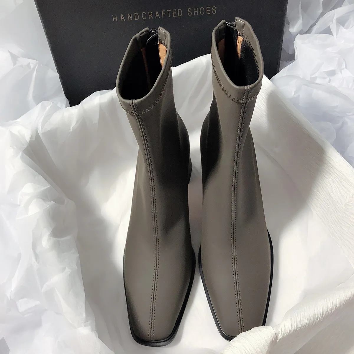 Women's high-heeled New French slim elastic Korean version minimalist short boots