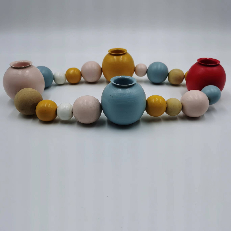 Handcrafted Multi Charming Wood Beaded Candlesticks - Versatile Decorative Accessories