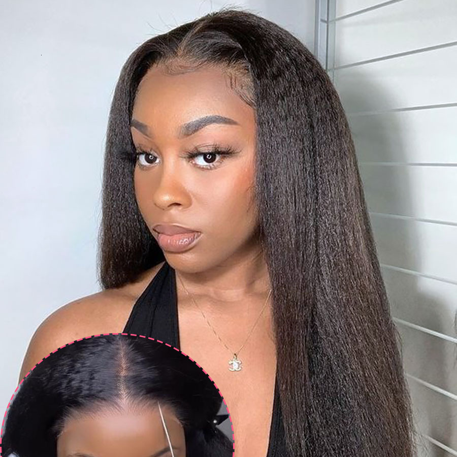 Glueless Kinky Straight Wigs For Women 4X4 Hd Human Hair Lace Front Brazilian Wig On Sale