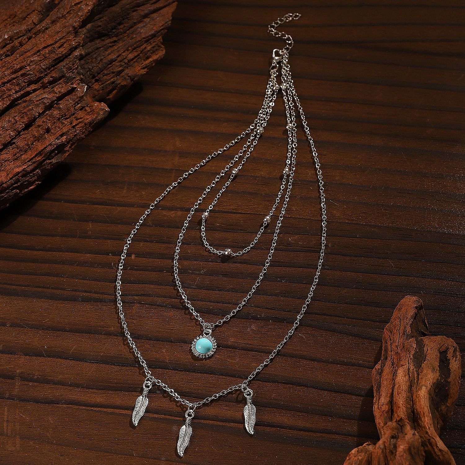 Bohemian Style Multi-Layer Turquoise Necklace with Vintage Sunflower Pendant