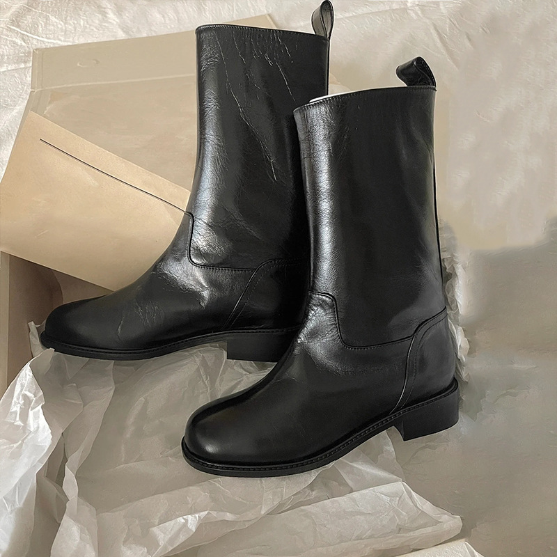 Fashion Designer 2024 New Slip-on Mid-Calf Women's Autumn Retro Modern Boots Women Round Toe Shoes Ladies 350a