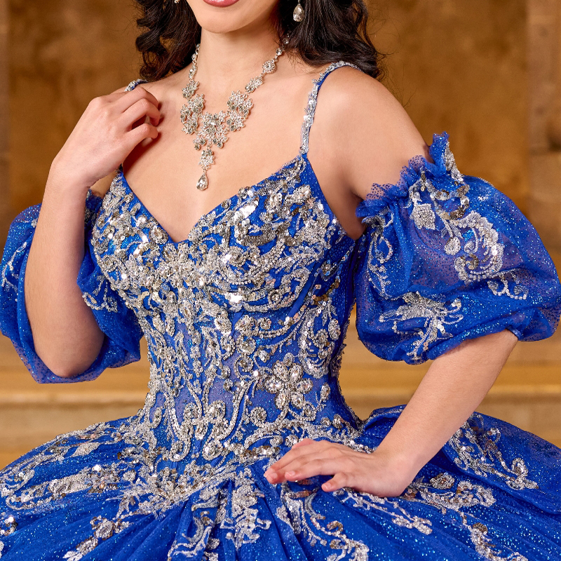 Royal Blue Princess Quinceanera Dresses Spaghetti Strap Gold Lace Applique Beading Tull Corset Sweet 16 Birthday Party Vestidos De 15 Anos