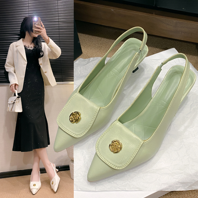 Camellia Fashion Pointed Baotou Sandals Spring and Summer New New High for Women Thin Short Heels 7438