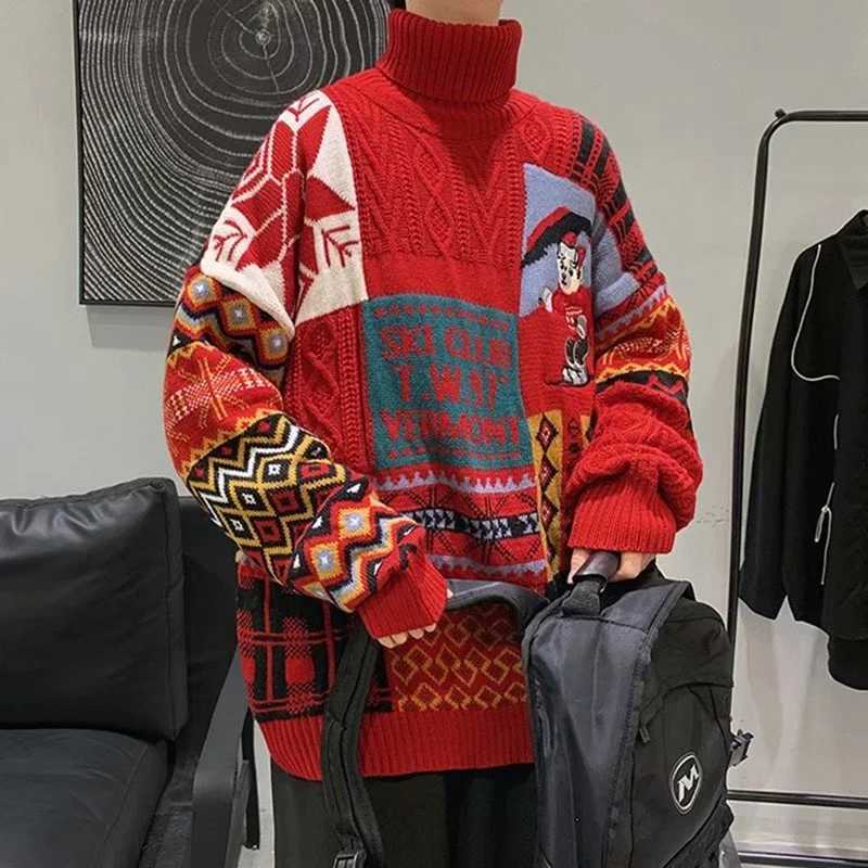 Men's Sweaters 2023 Winter Men Turtleneck Sweaters Christmas ski bear Knitted Pullovers Casual Sweaters Male Knitwear Hip Hop Pullovers Y240904F3