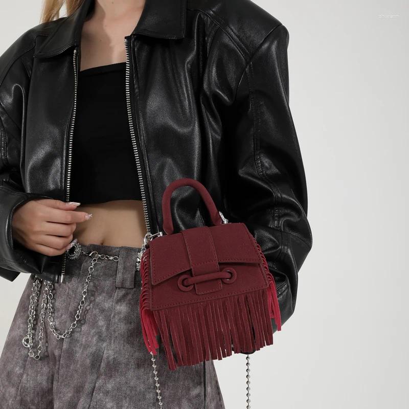 2025 NEW Drawstring Vintage Suede Leather Crossbody Bag PU Women's Handbag And Purse Ladies Tassel Shoulder Mini Travel zhanyishengli