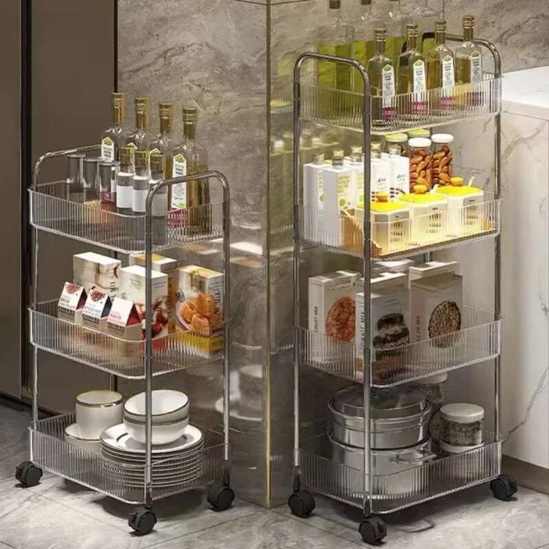 2/3 Tiers Rolg Cart Transparent Acrylic Trolley Mobile Shelf with Wheel Multi-Layers Storage Rack