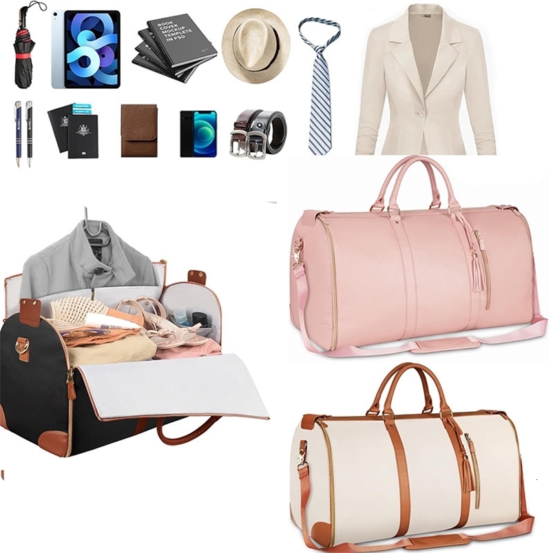Foldable womens travel bag convenient to carry clothing bag large capacity PU leather luggage bag portable business travel bag 240904