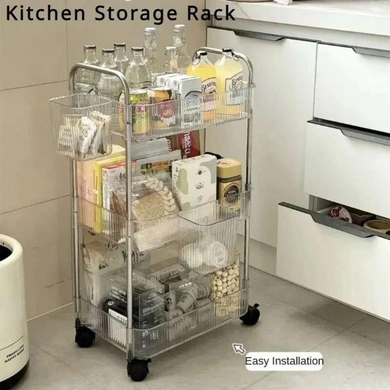 2/3 Tiers Rolg Cart Transparent Acrylic Trolley Mobile Shelf with Wheel Multi-Layers Storage Rack