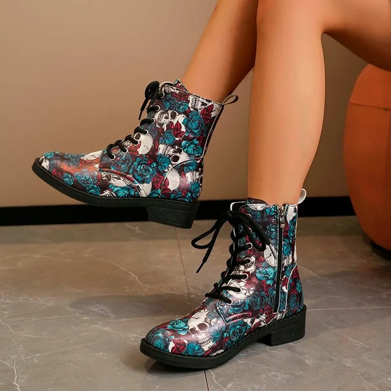 for 2024 Fashion Lace-up Ankle Women's Winter Novelty Low Heel Modern Boots Women Graffiti Shoes Ladies