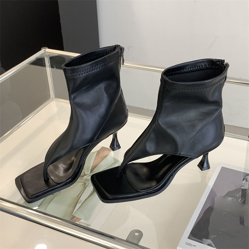 Eilyken Designer Gladiator Square Toe Women Boots Sandals Zipper Booties Thin Low Heels Shoes Fashion atos De Mujer