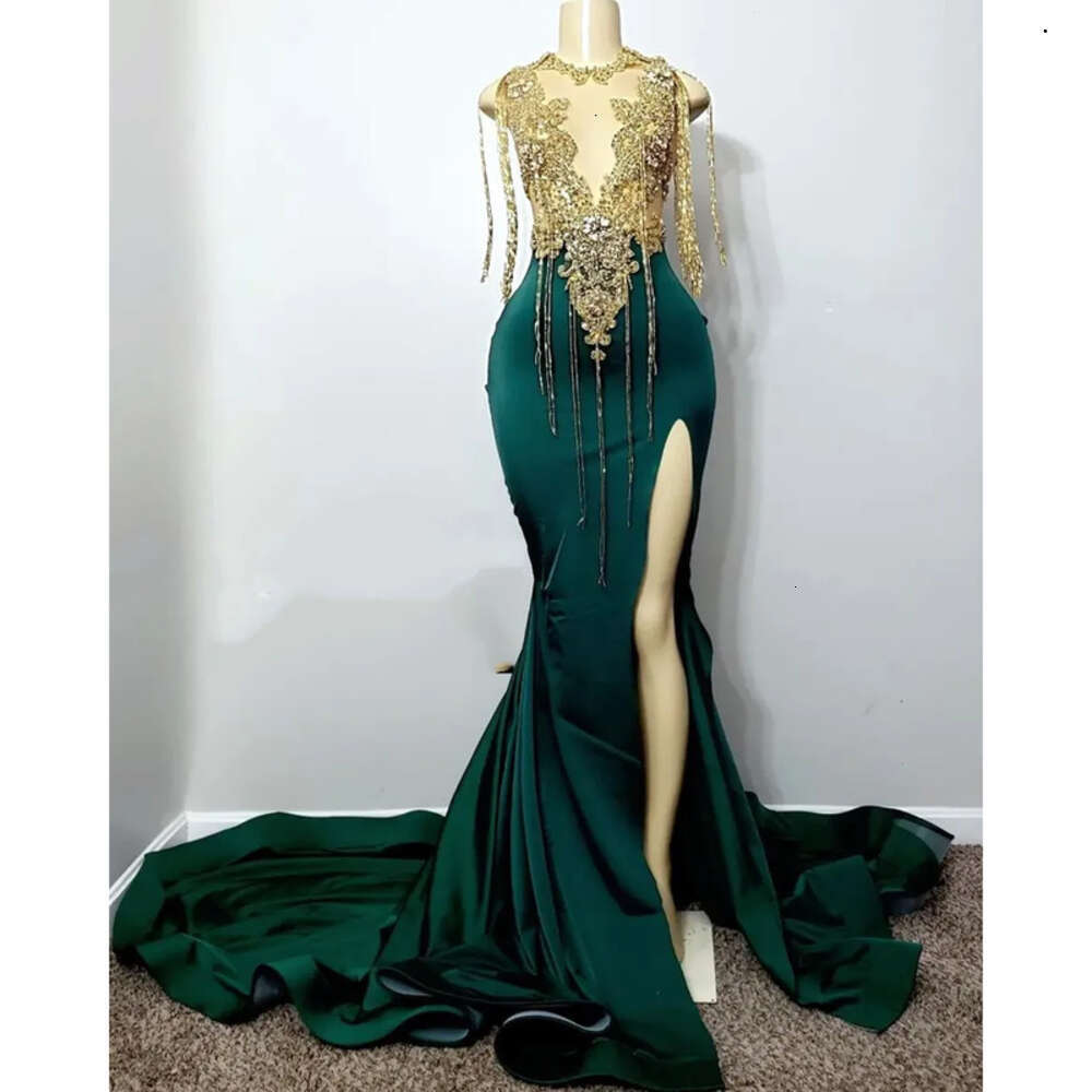 Aso Hunter Ebi Arabic Green Prom Dress Mermaid Lace Beaded Evening Formal Party Second Reception Birthday Engagement Gowns Dresses Robe De Soiree ZJ E