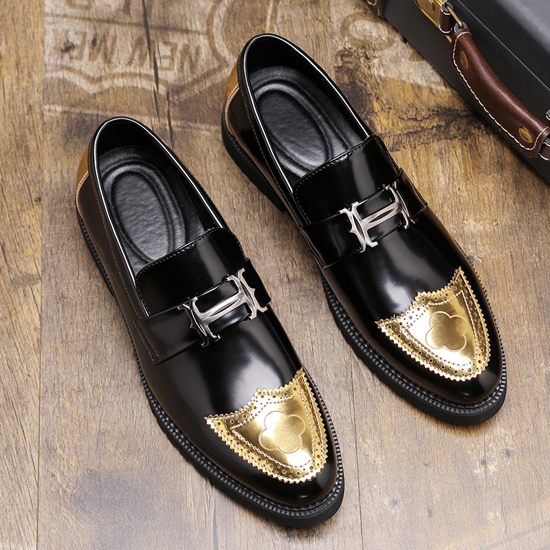 Fashion Golden Men's Casual Slip-On Tassel Patent Loafers Thick Bottom Elevator Shoes Men's Party Shoes Business Shoes Brogue