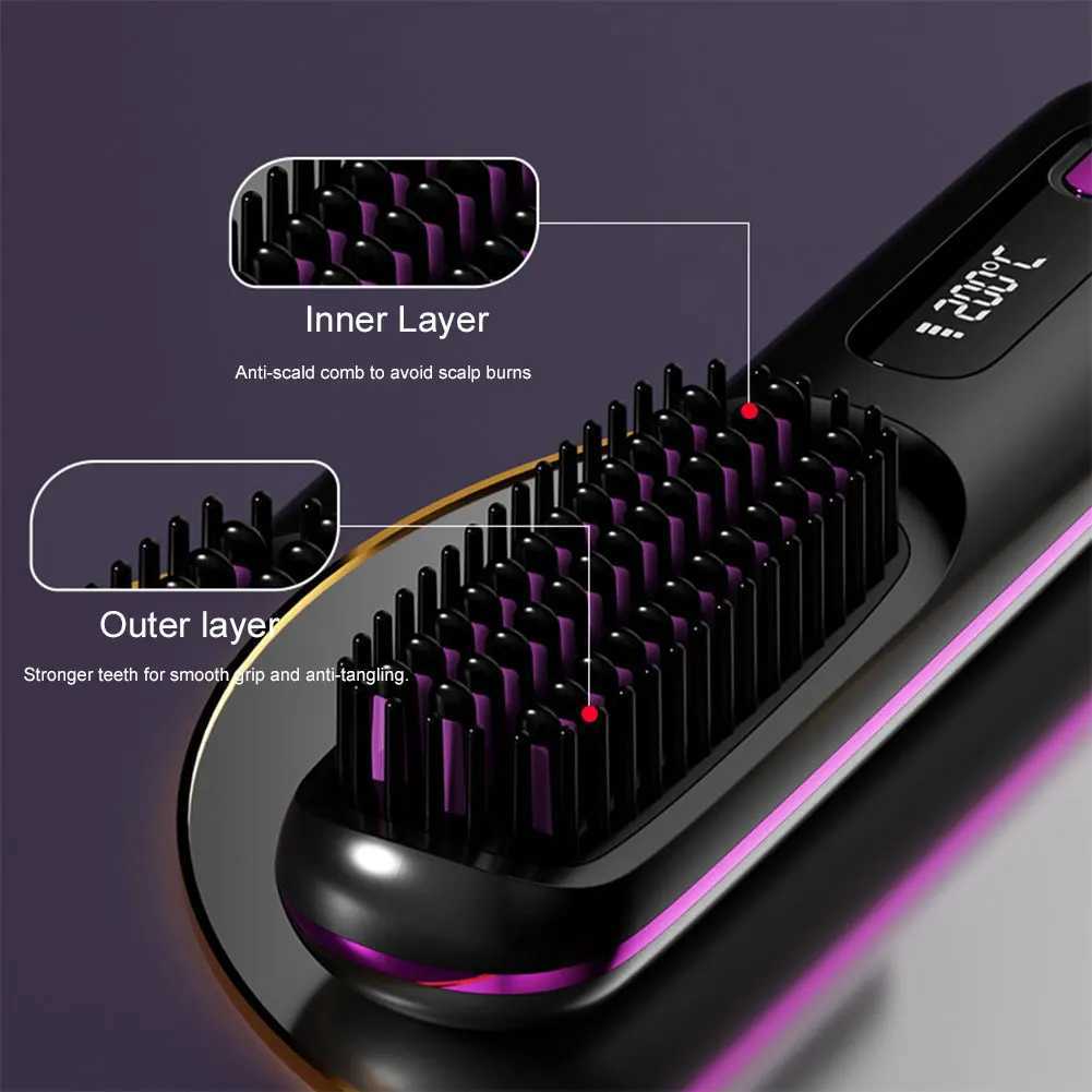 Cordless Straight Hair Straightening Comb Anti-Scald Electric Hot Comb Straightener Brush 3Gears Hair Straightener Styling Tool W250610