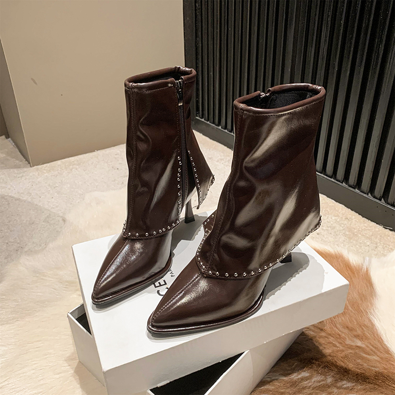 Shoes Fashion for Women Side Zipper Women's Winter Pointed Toe Solid Short Barrel Stilettos or Thin Heels Boots 418c 's