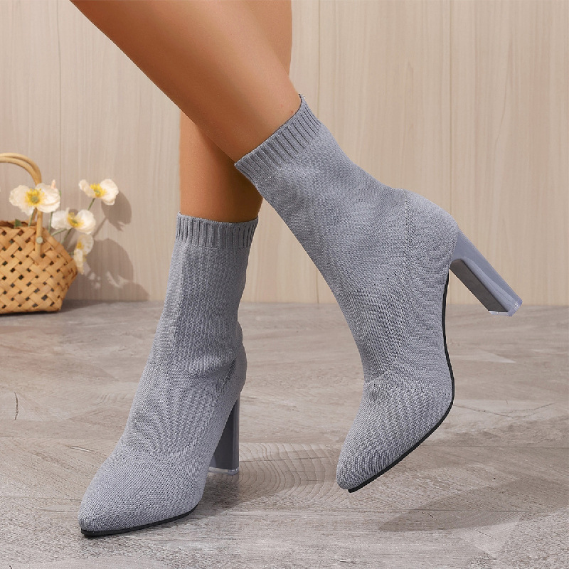 Ankle Women Mesh Sock Boots Breathable Knit Pointed Toe 2024 New Winter Non-slip Fashion Chunky Botas Dress Pumps atos Mujer 0d55