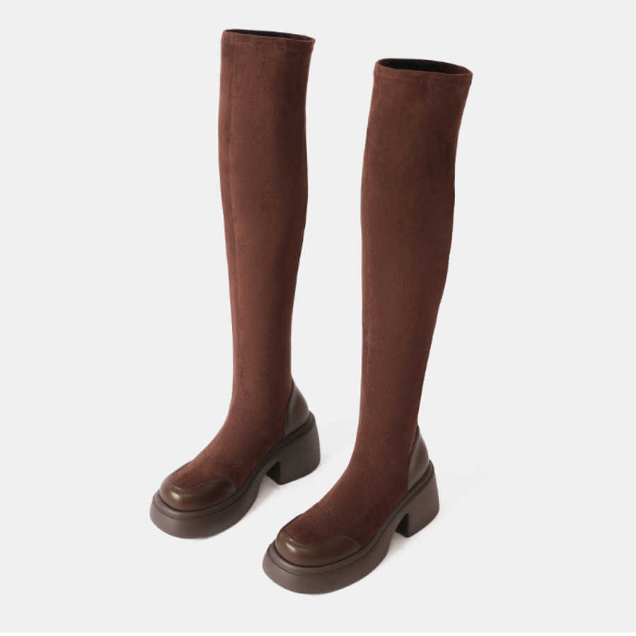 Thick Soled Black Elastic Knee High Boots For Women Autumn Winter Girls Look Thin And Slim Legs Long Tall Stocking Boots 240826
