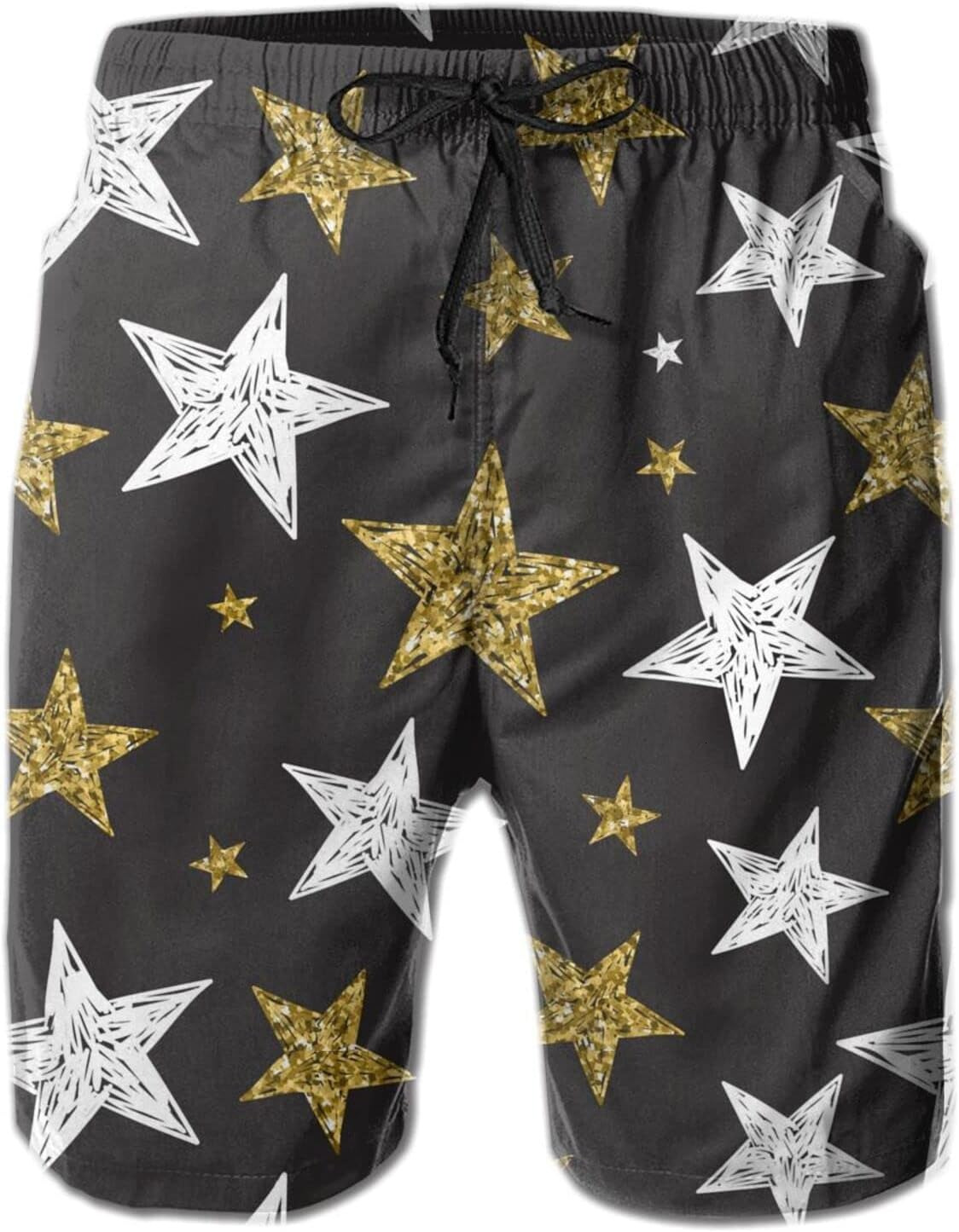 Mens Shorts 3D Printed Pattern Doodle Stars Swim Trunks Quick Dry Stylish Beach Board Swimwear