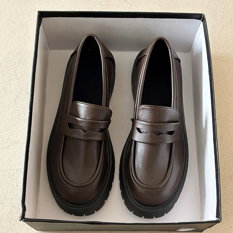 Lucyever Black Pu Leather Platform Loafers for Women Preppy Style Slip On Student Shoes Woman Thick Bottom Single Shoes Size 43