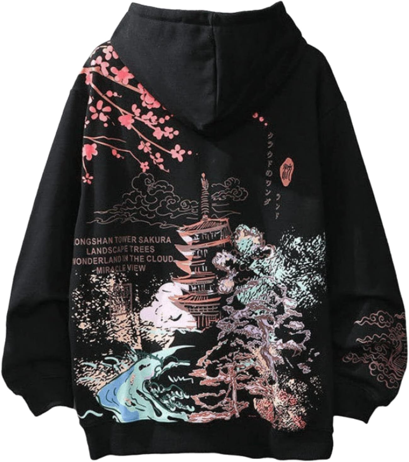 Hoodie for Mens Womens Aesthetic Japanese Sakura Hoodie, Y2K Anime Harajuku Cloth Korean Hooded Long Sleeve Sweatshirt for Winter Fall Graphic Hoodies