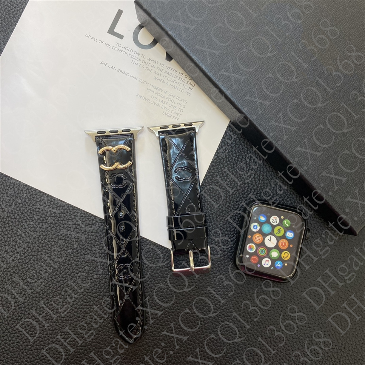Designer Apple Watch Bands 49mm for apple watch ultra series 9 8 7 6 5 4 3 iwatch Bands 38 40MM 42 44mm 45mm Designer Bright Leather Embossing Metal Letter Smart Strap