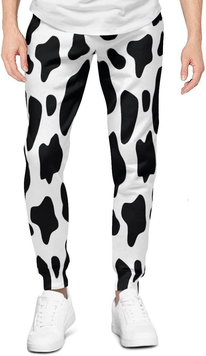 Sweatpants Mens Cow Print 3D Printed Patterned Pants Loose Joggers With Pockets Lightweight Workout Gym Running Sweat Trousers Y2K baggy
