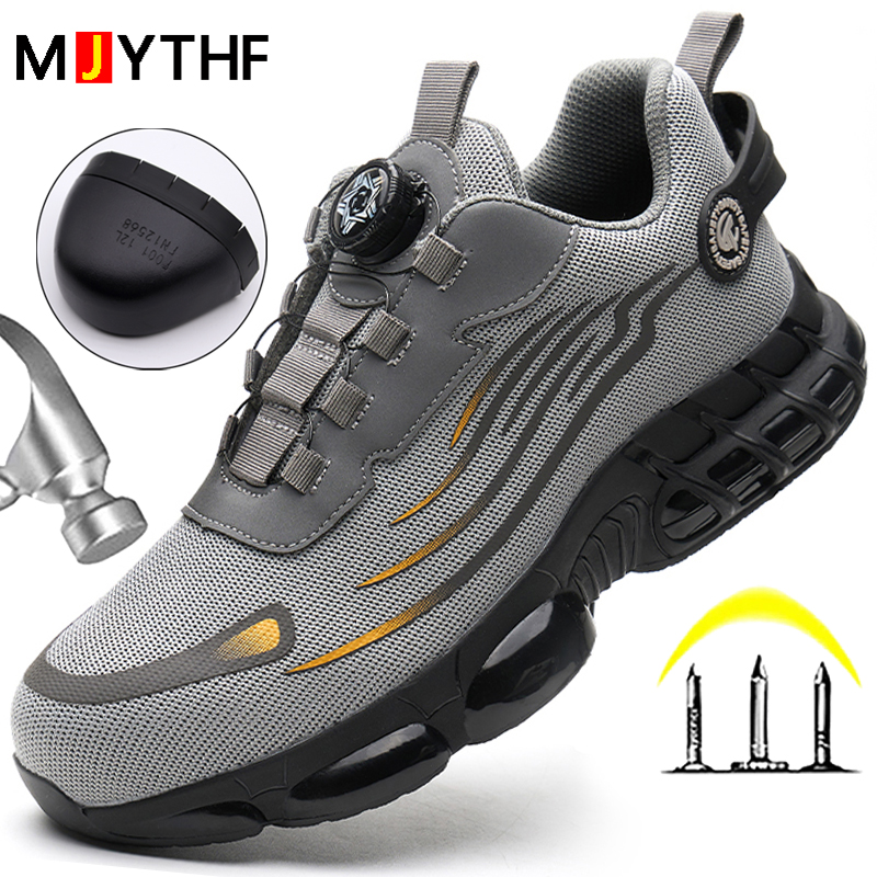 Indestructible Breathable Rotating Button Safety Shoes Men Sneakers Steel Toe Anti-smash Anti Puncture Work Boots 9365